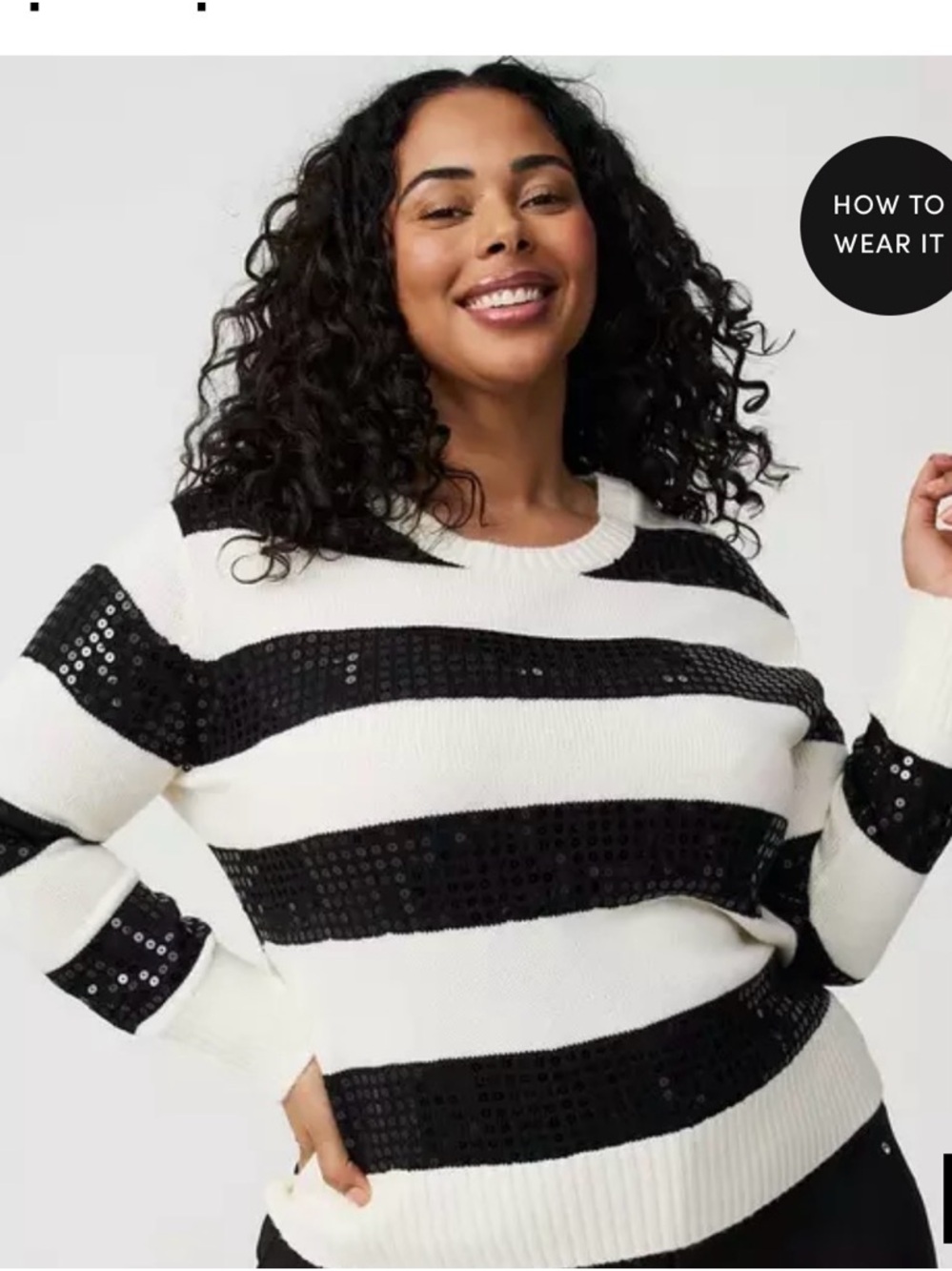 Stripe Sequin Crew Pullover Sweater